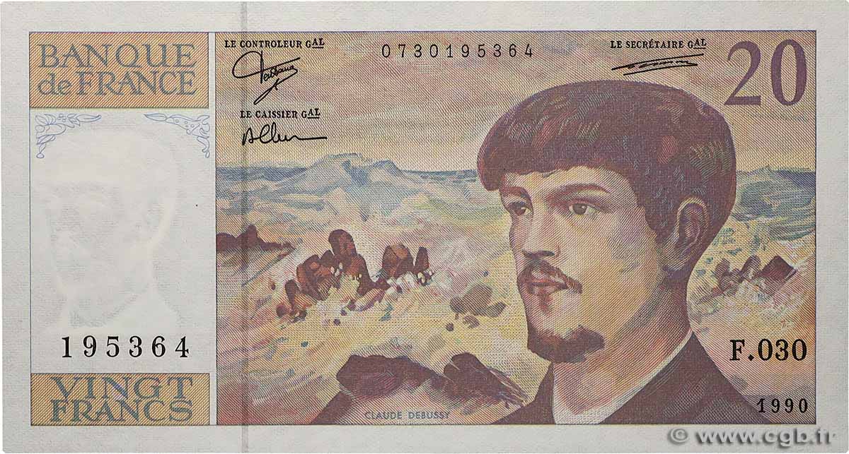 20 Francs DEBUSSY à fil de sécurité FRANCE  1990 F.66bis.01 NEUF