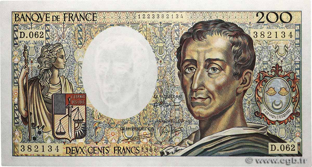 200 Francs MONTESQUIEU FRANCE  1988 F.70.08 UNC-