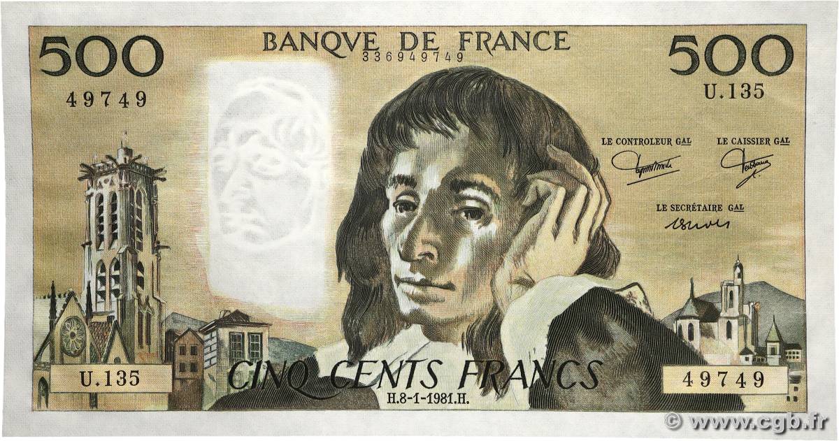 500 Francs PASCAL FRANCE  1981 F.71.23 SPL