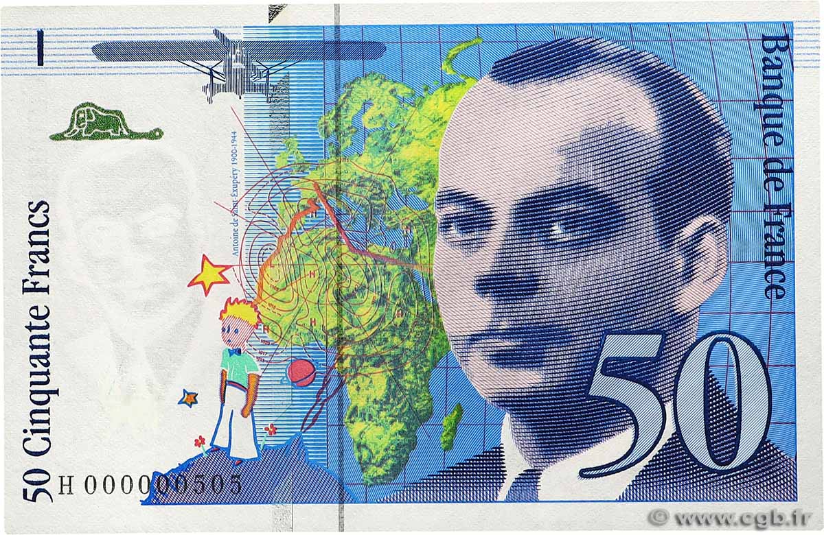 50 Francs SAINT-EXUPÉRY Numéro spécial FRANCE  1992 F.72.01aH UNC