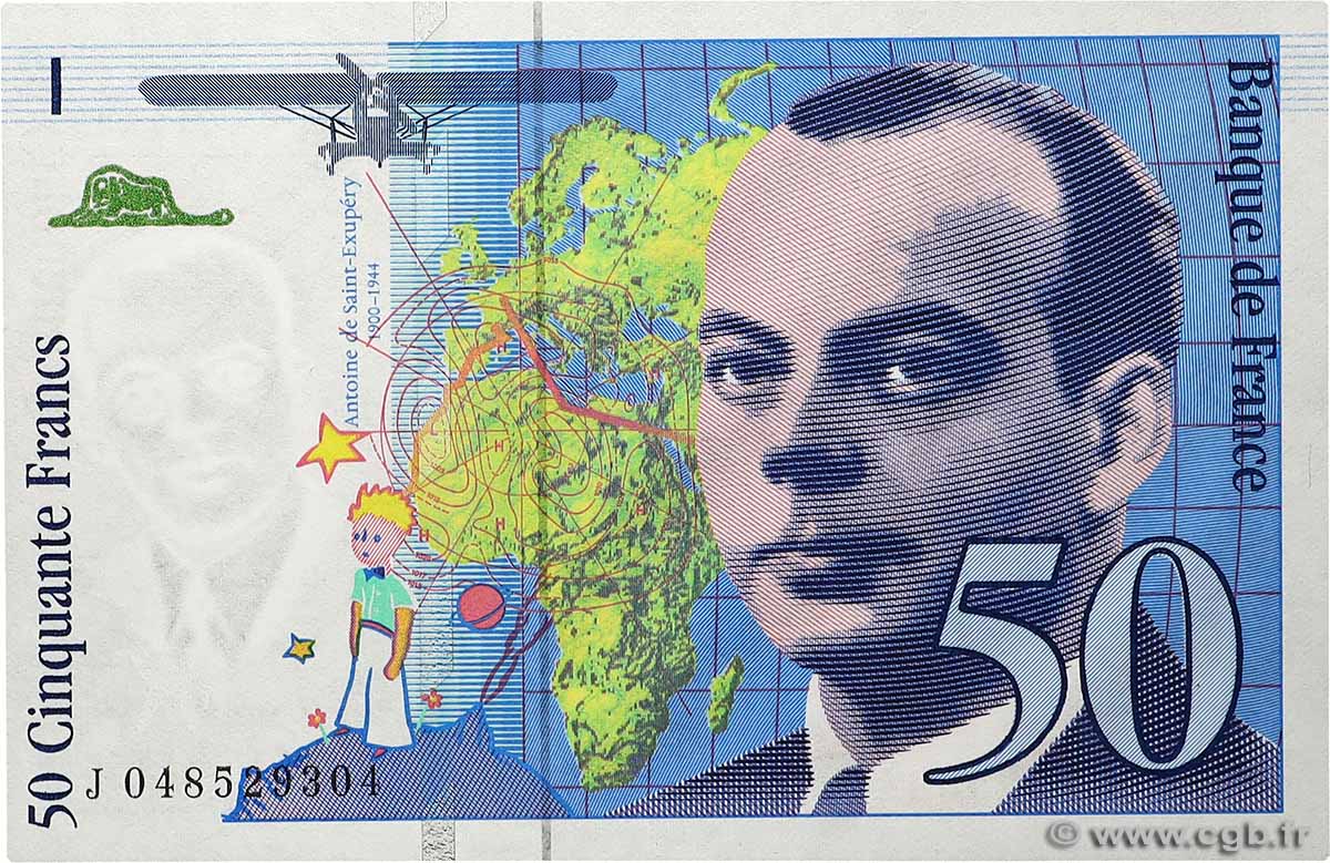 50 Francs SAINT-EXUPÉRY modifié  FRANCIA  1999 F.73.05 FDC