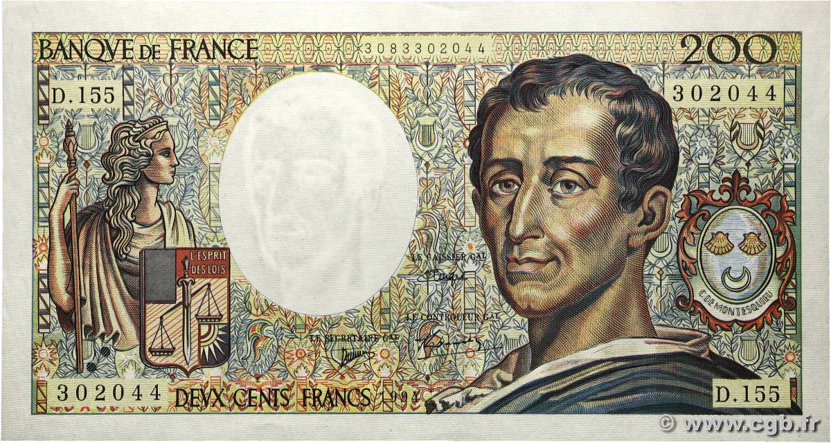 200 Francs MONTESQUIEU Modifié FRANCE  1994 F.70/2.01 SPL