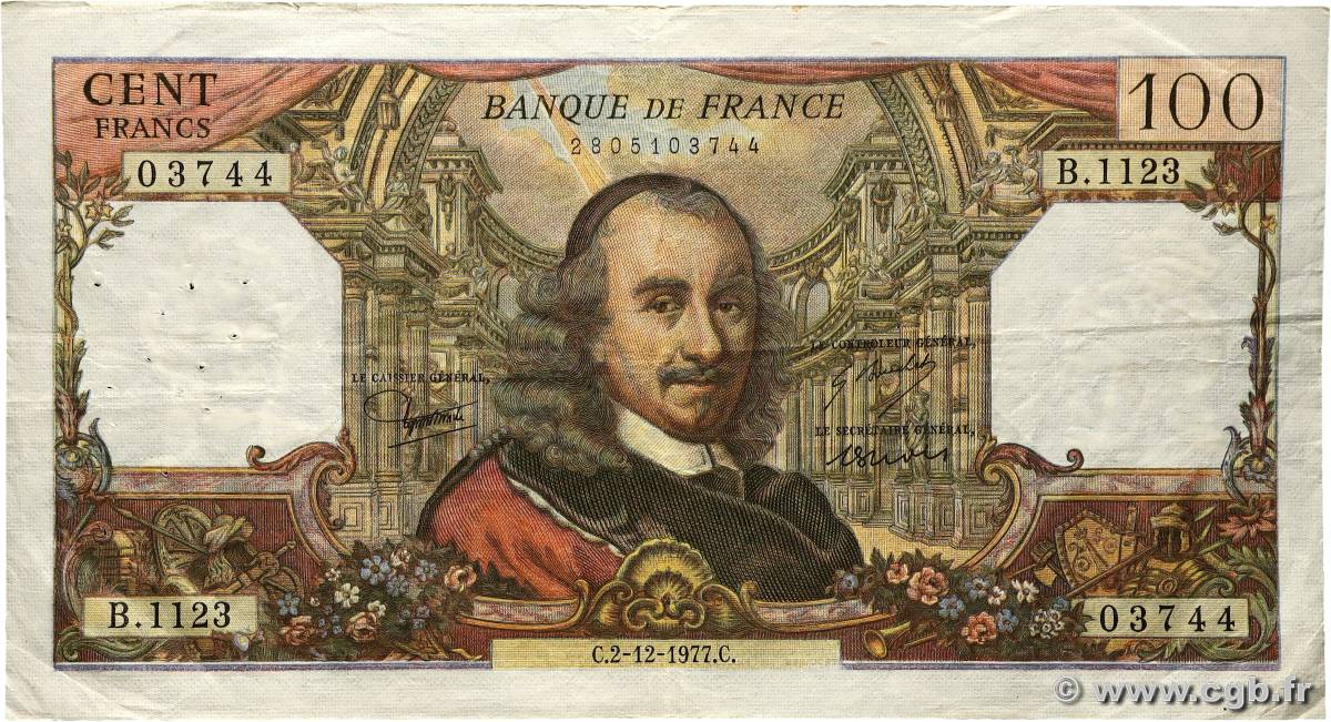 100 Francs CORNEILLE FRANCE  1977 F.65.60 TB+