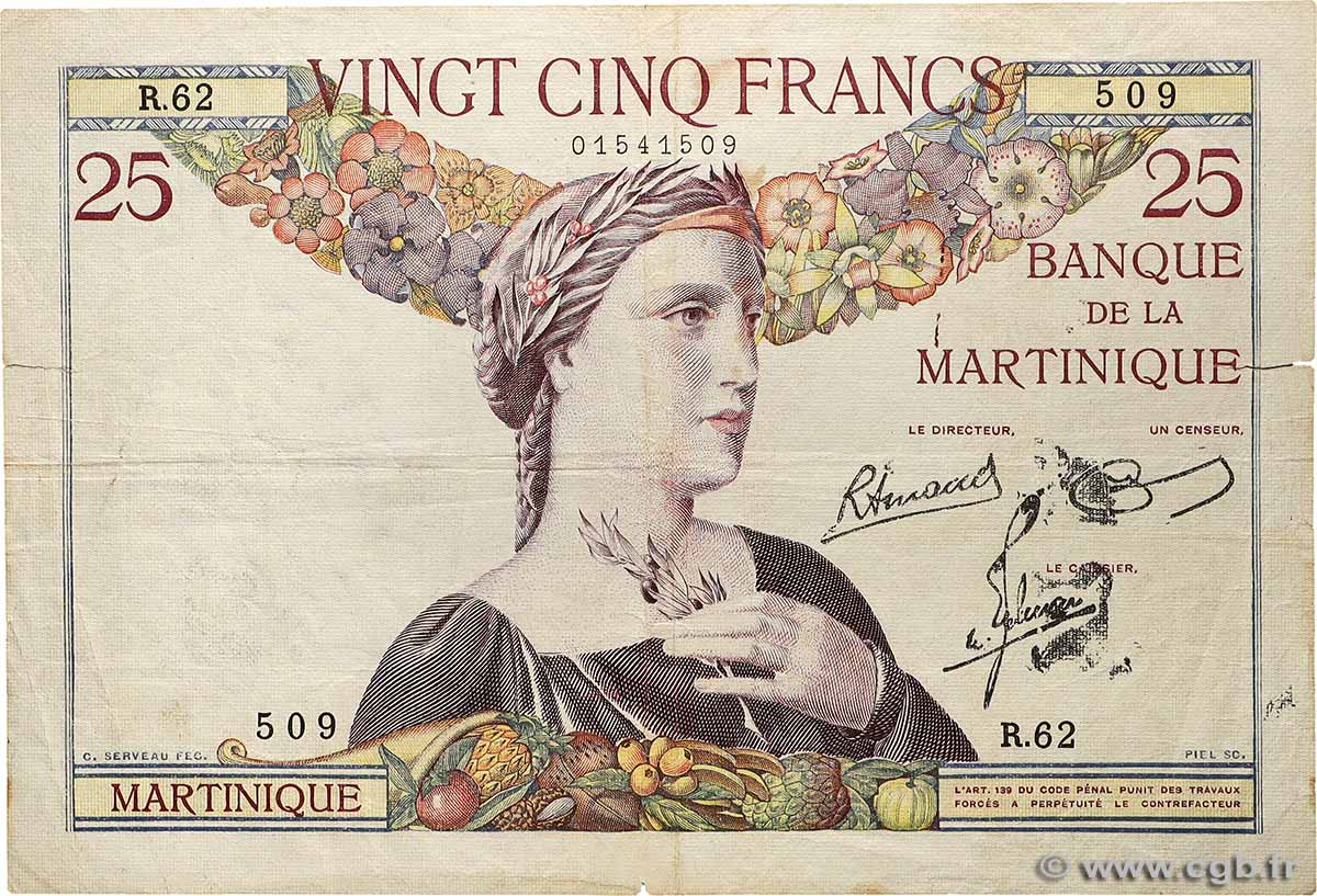 25 Francs MARTINIQUE  1945 P.12 S