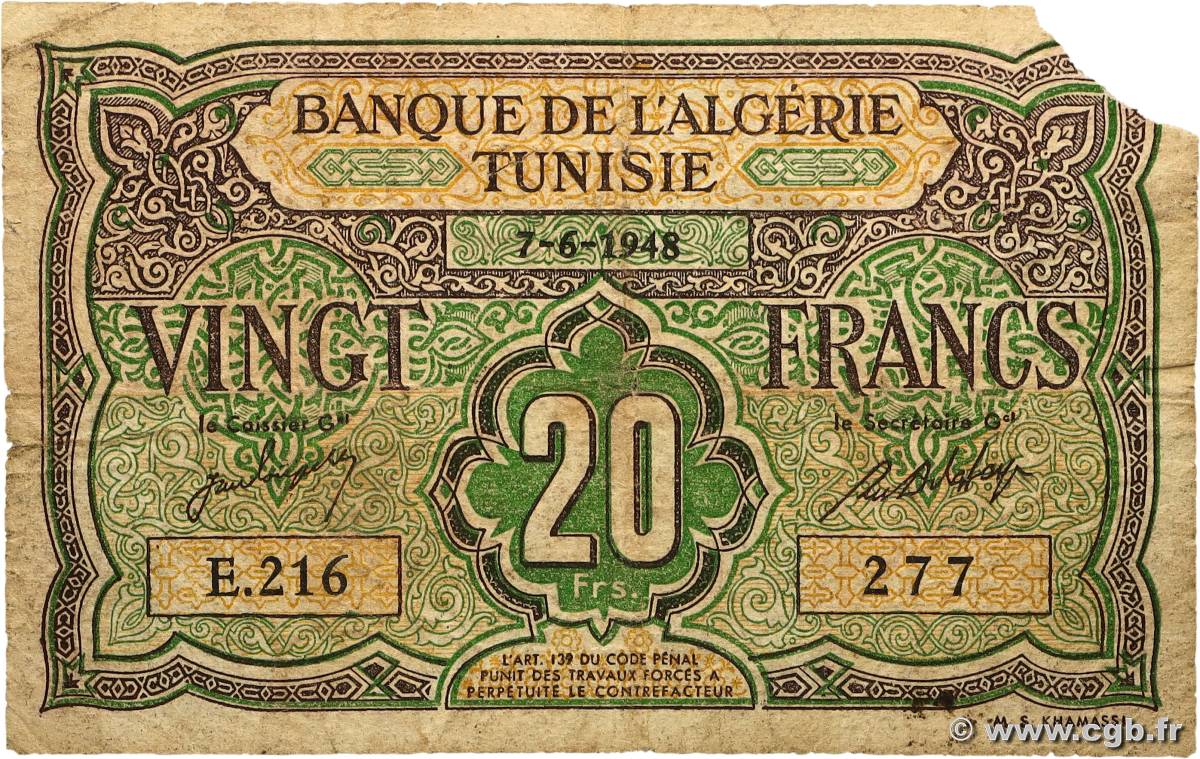 20 Francs TUNISIE  1948 P.22 B