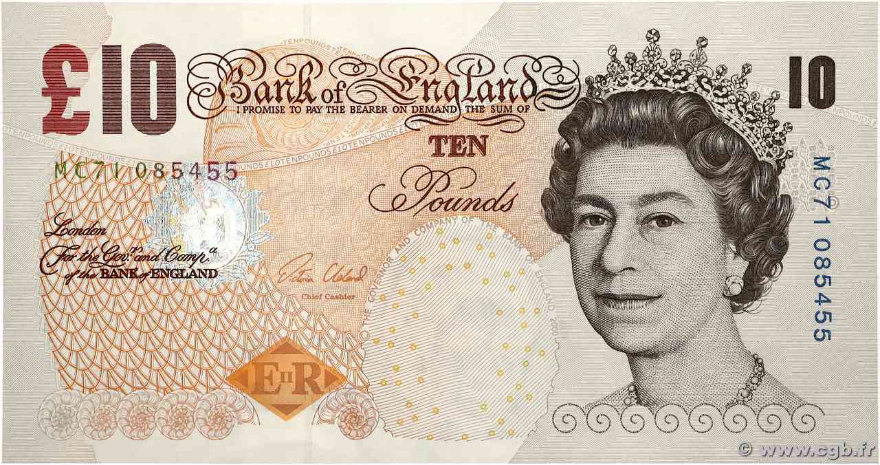 10 Pounds ENGLAND  2000 P.389e fST+