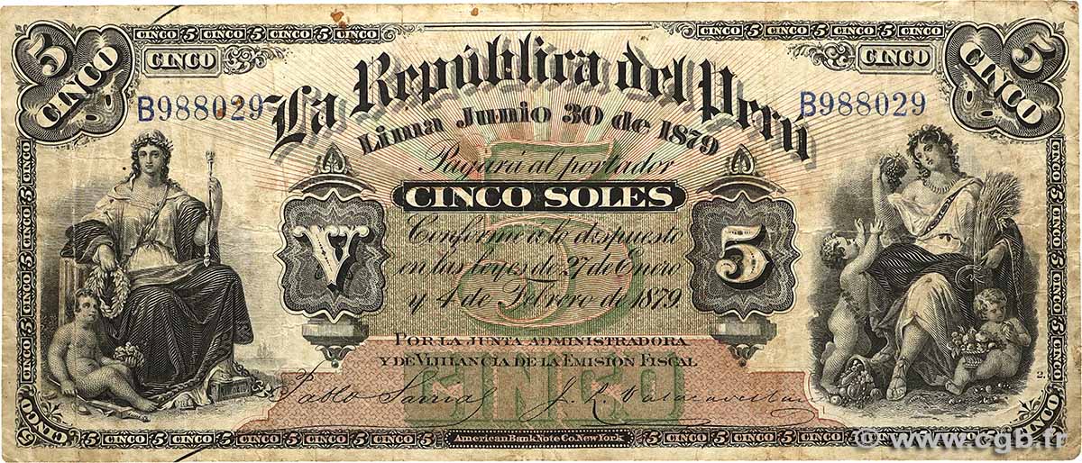5 Soles PERU  1879 P.004 F