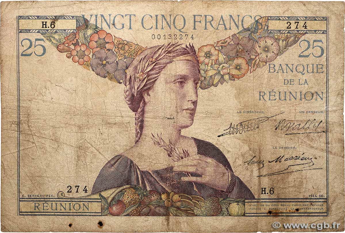 25 Francs REUNION INSEL  1930 P.23 SGE