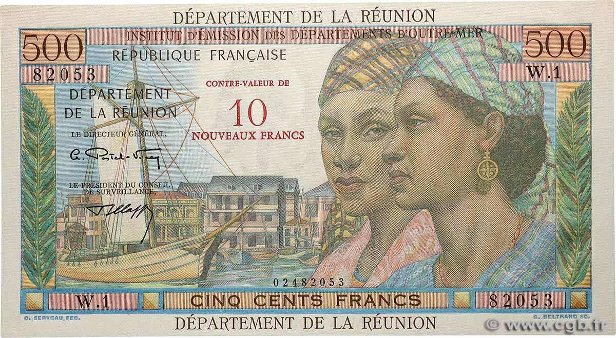 10 NF sur 500 Francs Pointe à Pitre REUNION  1971 P.54b UNC