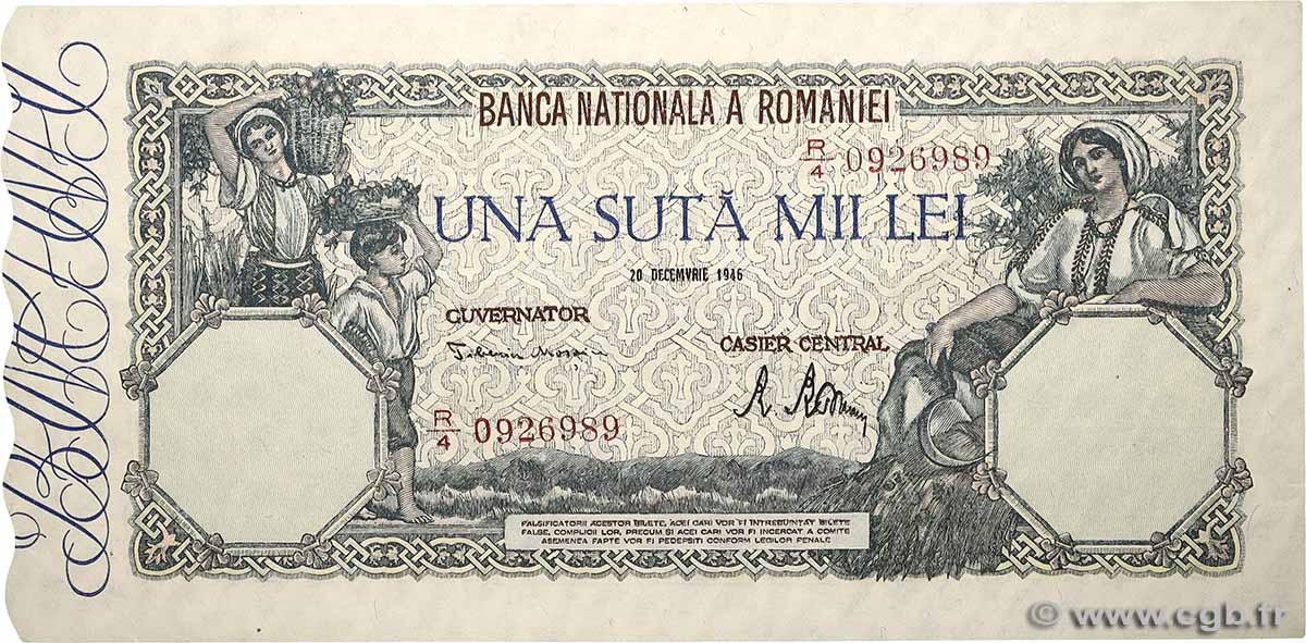 100000 Lei RUMANIA  1946 P.058a SC+