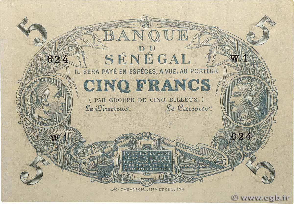 5 Francs Cabasson SENEGAL  1874 P.A1 UNC-