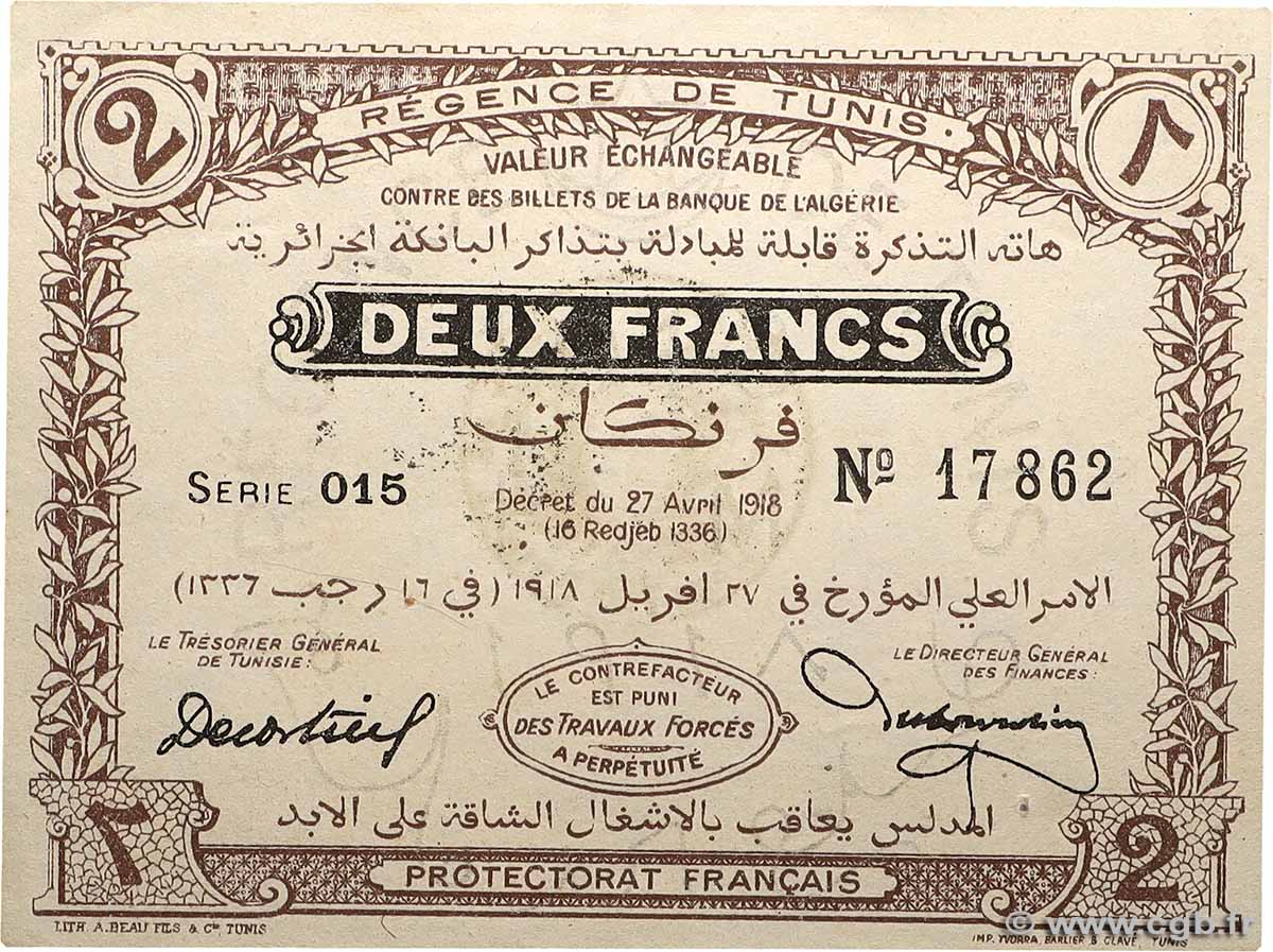2 Francs TUNISIA  1918 P.37c AU