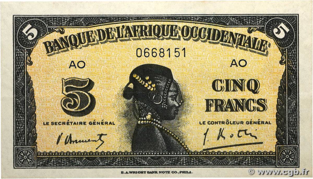 5 Francs AFRIQUE OCCIDENTALE FRANÇAISE (1895-1958)  1942 P.28b SUP