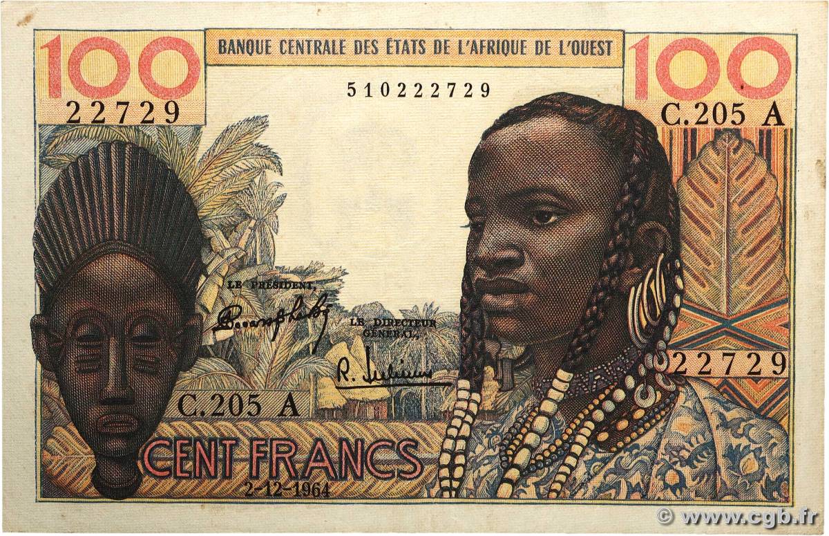 100 Francs ÉTATS DE L&nbsp;AFRIQUE DE L&nbsp;OUEST  1964 P.101Ad SUP