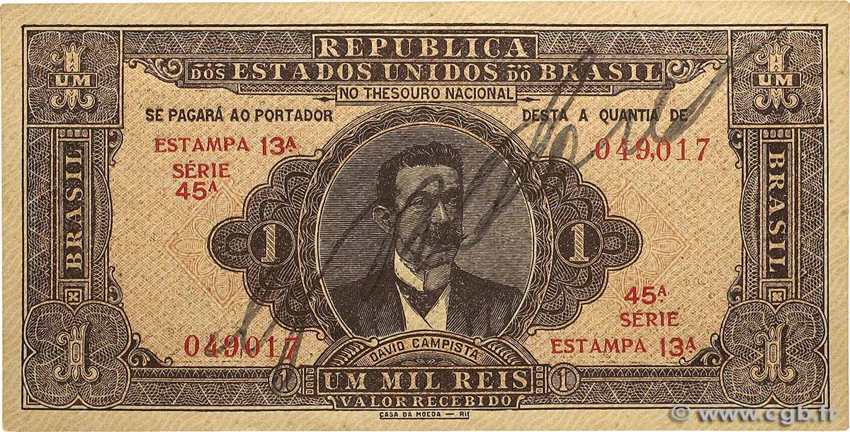 1 Mil Reis BRAZIL  1923 P.009 XF+