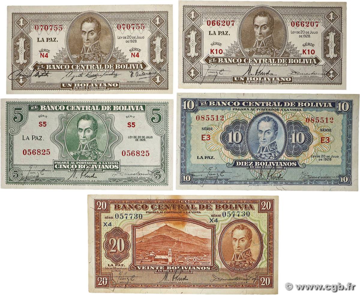1 au 20 Bolivianos Lot BOLIVIE  1928 P.128 au P.131 TTB