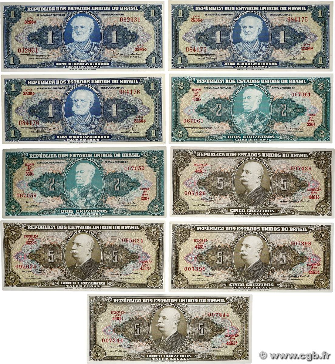 1, 2 et 5 Cruzeiros Lot BRÉSIL  1964 P.Lot SPL