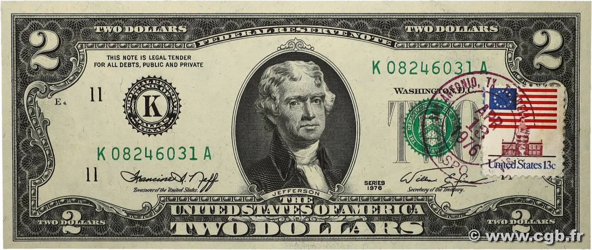 2 Dollars VEREINIGTE STAATEN VON AMERIKA Dallas 1976 P.461 ST