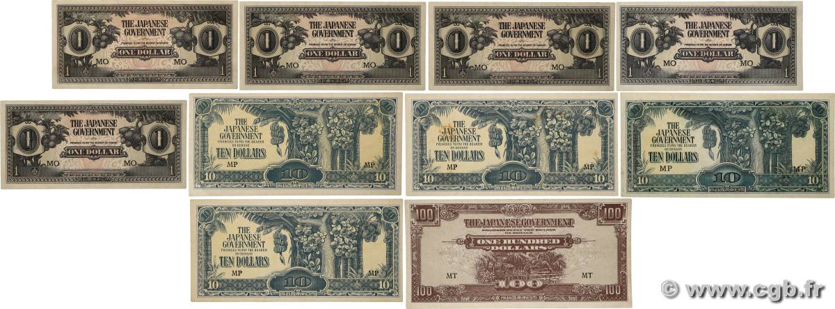 1, 10 et 100 Dollars Lot MALAYA  1944 P.LOT SUP