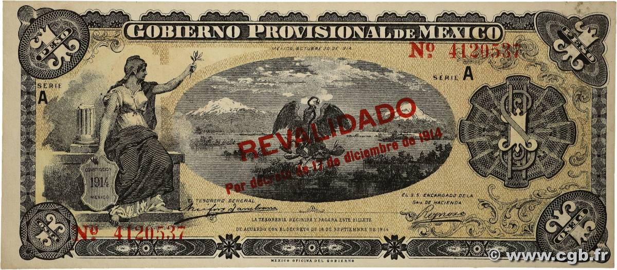 1 Peso MEXICO  1914 PS.0701b SPL