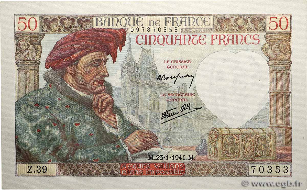 50 Francs JACQUES CŒUR FRANCE  1941 F.19.05 UNC