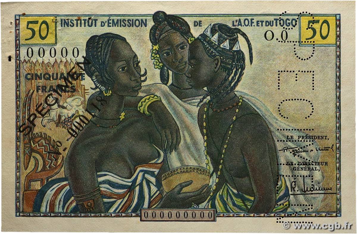 50 Francs Spécimen FRENCH WEST AFRICA  1956 P.45s XF
