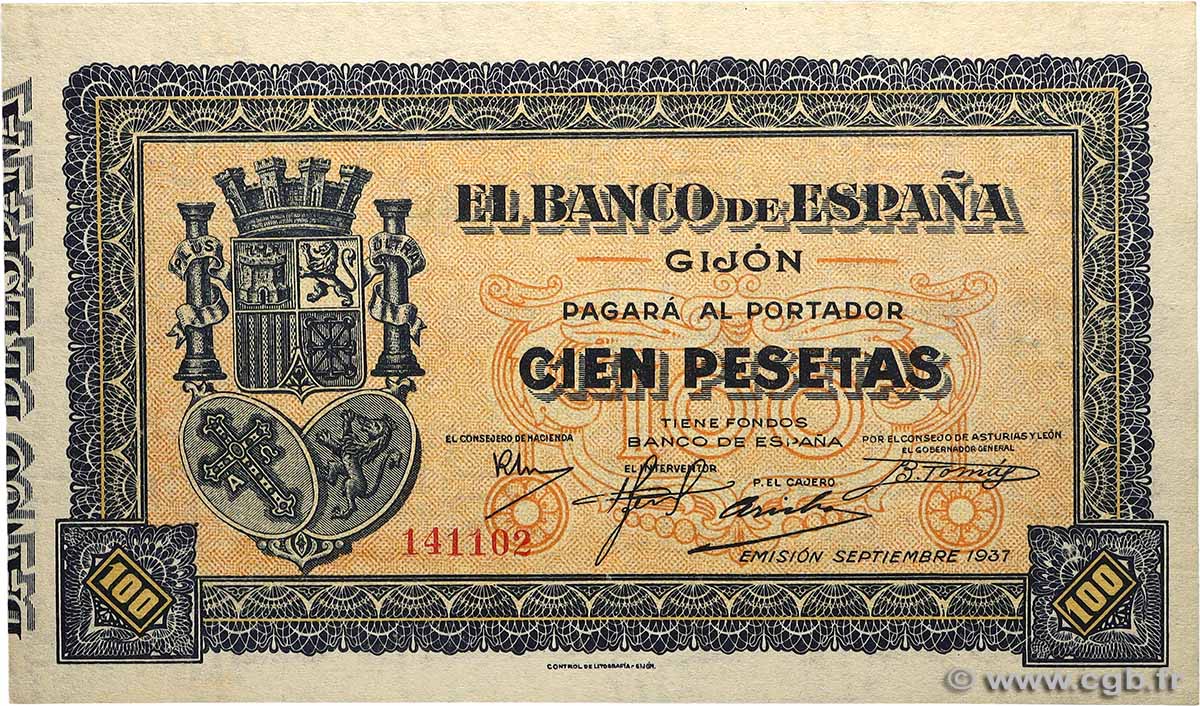 100 Pesetas ESPAÑA Gijon 1937 PS.580 SC+