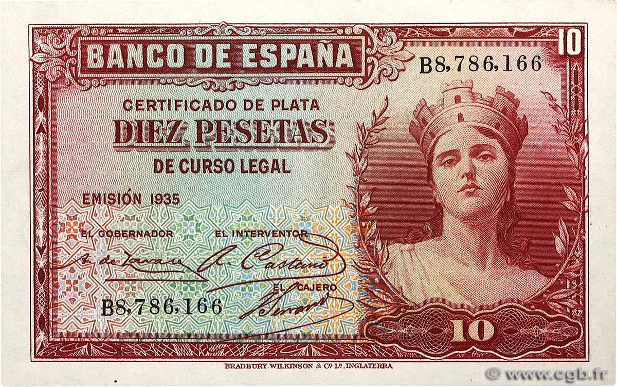 10 Pesetas SPAIN  1935 P.086a UNC-