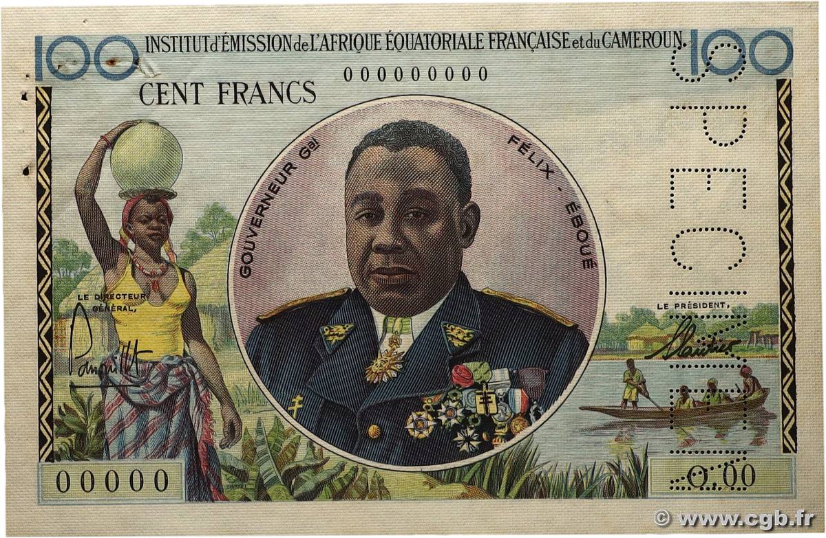100 Francs Félix Éboué IE Spécimen AFRIQUE ÉQUATORIALE FRANÇAISE  1957 A.141aS1 XF-