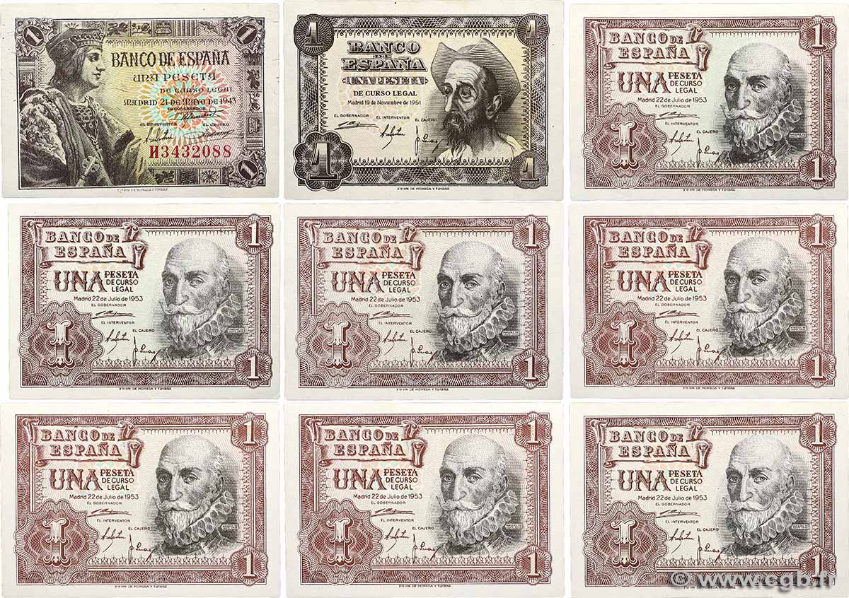 1 Peseta Lot SPANIEN  1943 P.126a, P.139a et P.144a fST
