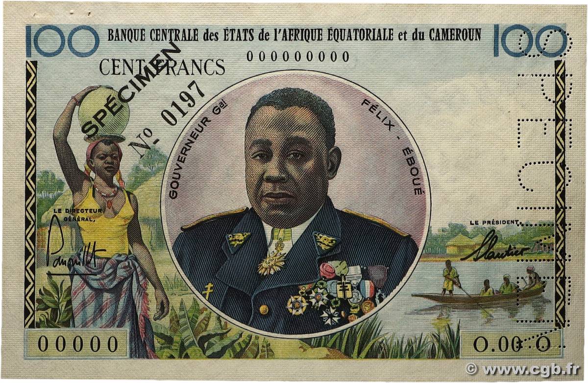 100 Francs Félix Éboué BCEAEC Spécimen AFRIQUE ÉQUATORIALE FRANÇAISE  1962 A.144aS AU