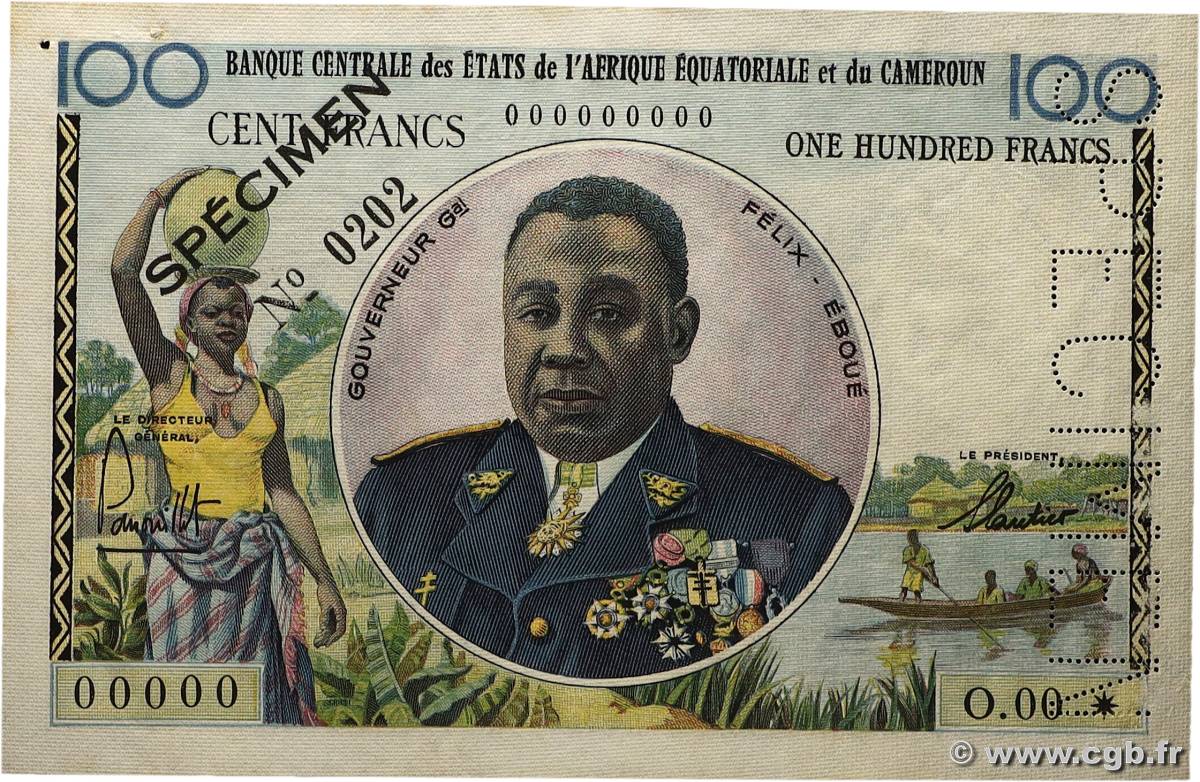 100 Francs Félix Éboué BCEAEC Spécimen KAMERUN  1961 A.145bS fST
