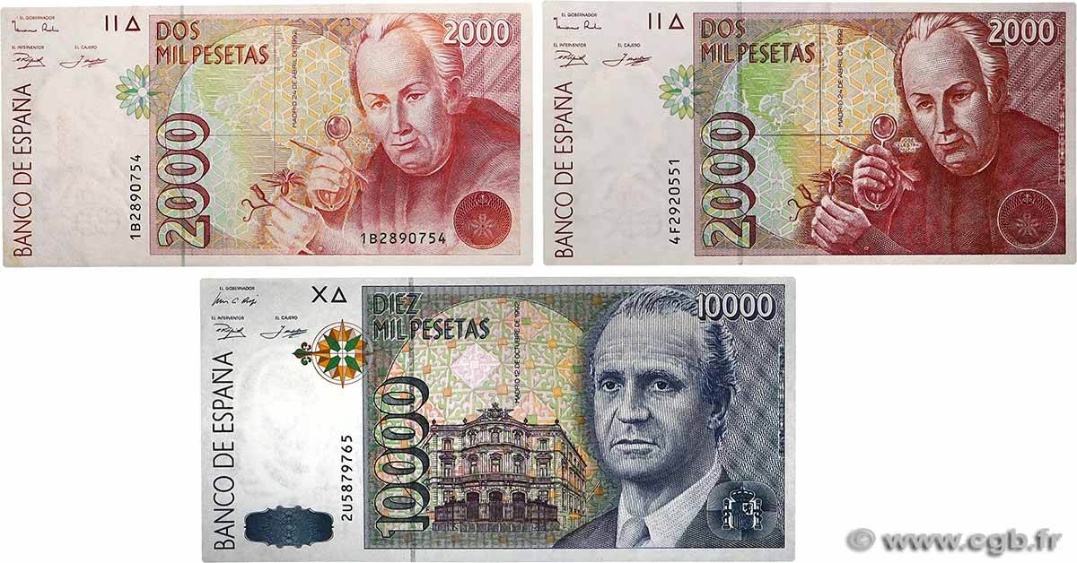 2000 et 10000 Pesetas Lot SPAIN  1992 P.162, P.164 et P.166 XF+