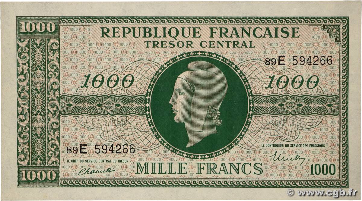 1000 Francs MARIANNE THOMAS DE LA RUE FRANCE  1945 VF.13.02 SUP+