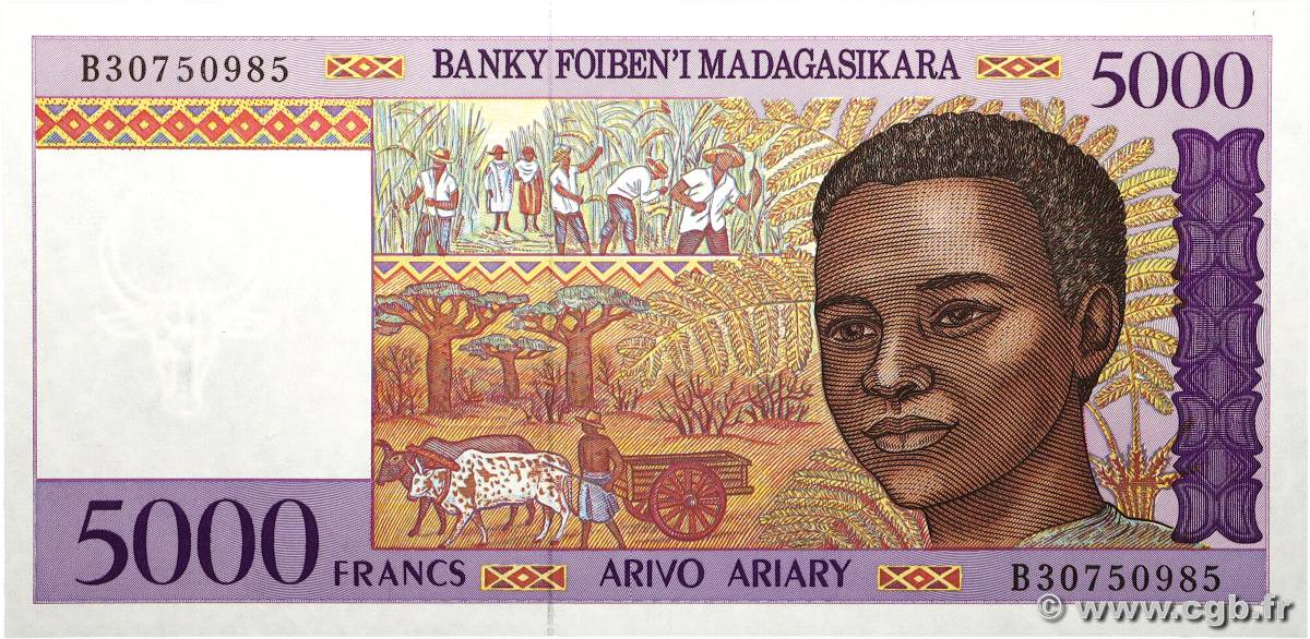5000 Francs - 1000 Ariary MADAGASCAR  1994 P.078b NEUF
