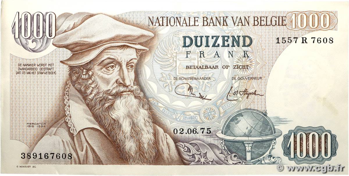 1000 Francs BELGIQUE  1975 P.136b SUP