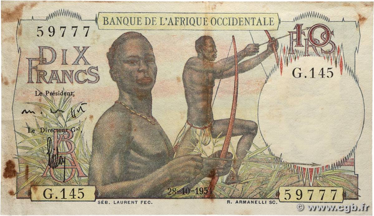 10 Francs AFRIQUE OCCIDENTALE FRANÇAISE (1895-1958)  1954 P.37 TTB
