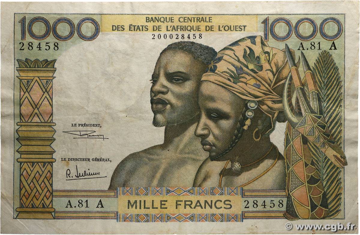 1000 Francs ÉTATS DE L&nbsp;AFRIQUE DE L&nbsp;OUEST  1969 P.103Ag TB+