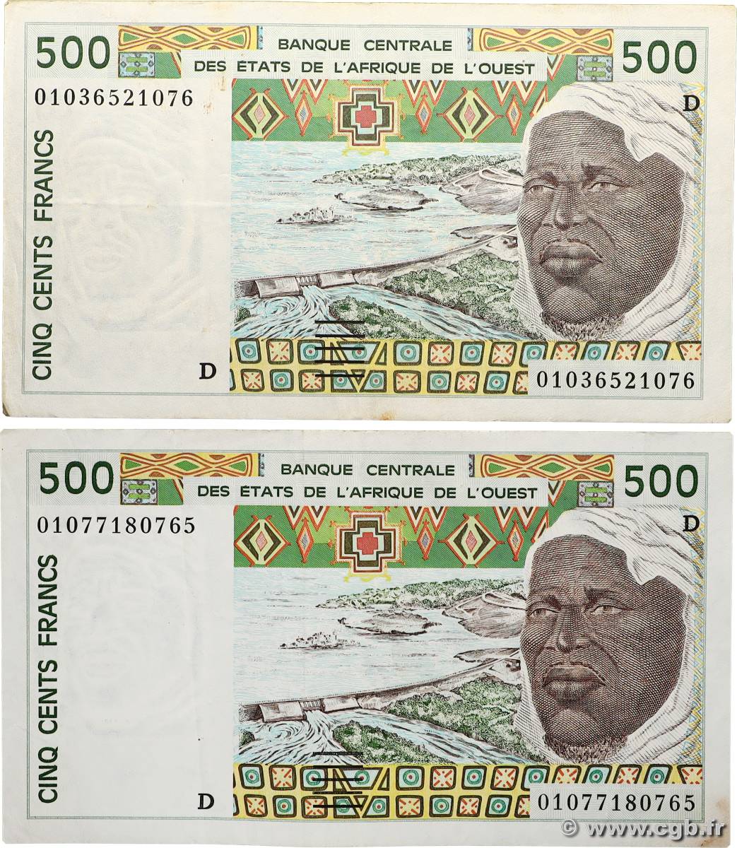 500 Francs Lot ÉTATS DE L&nbsp;AFRIQUE DE L&nbsp;OUEST  2001 P.410Dl TTB