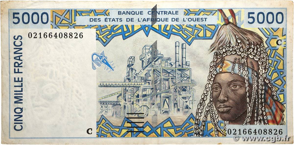5000 Francs ÉTATS DE L&nbsp;AFRIQUE DE L&nbsp;OUEST  2002 P.313Cl TTB