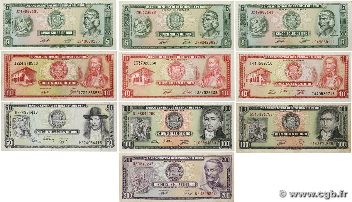 5 au 200 Soles de Oro Lot PÉROU  1970 P.Lot SUP