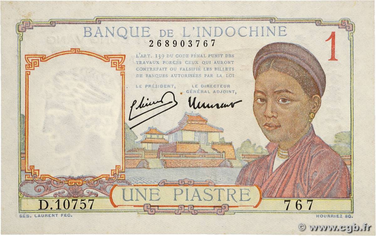 1 Piastre INDOCINA FRANCESE  1945 P.054d q.FDC