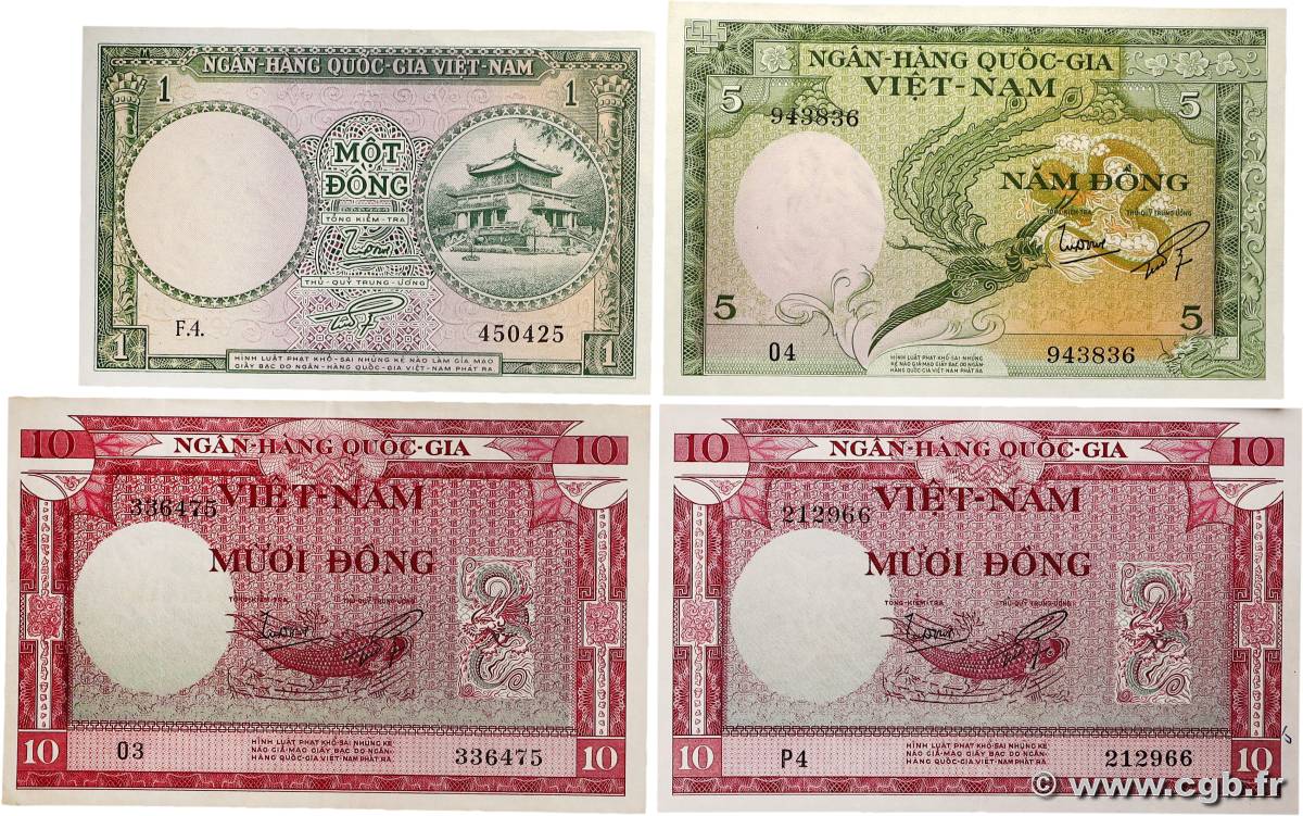 1, 5 et 10 Dong Lot VIET NAM SUD  1955 P.01a, P.02a et P.03a SUP