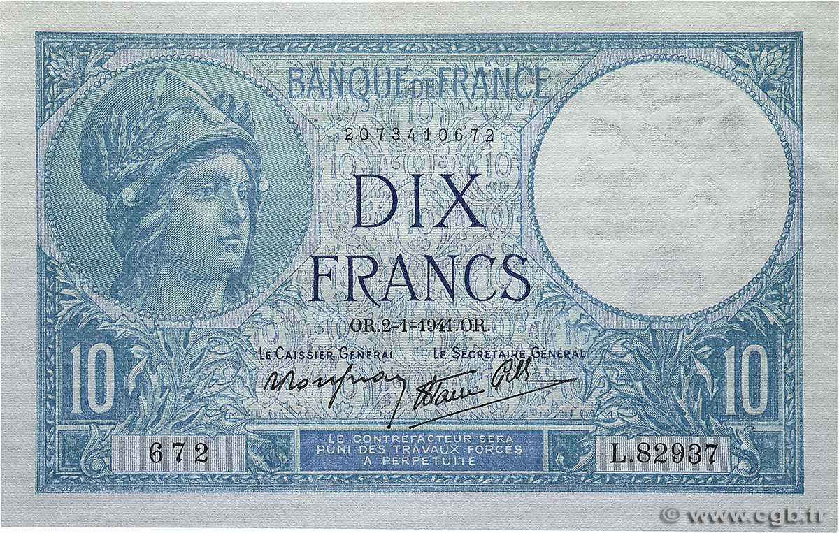 10 Francs MINERVE modifié FRANCE  1941 F.07.26 pr.NEUF