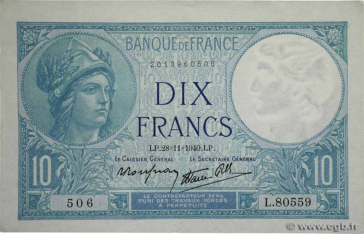 10 Francs MINERVE modifié FRANCE  1940 F.07.22 SPL+