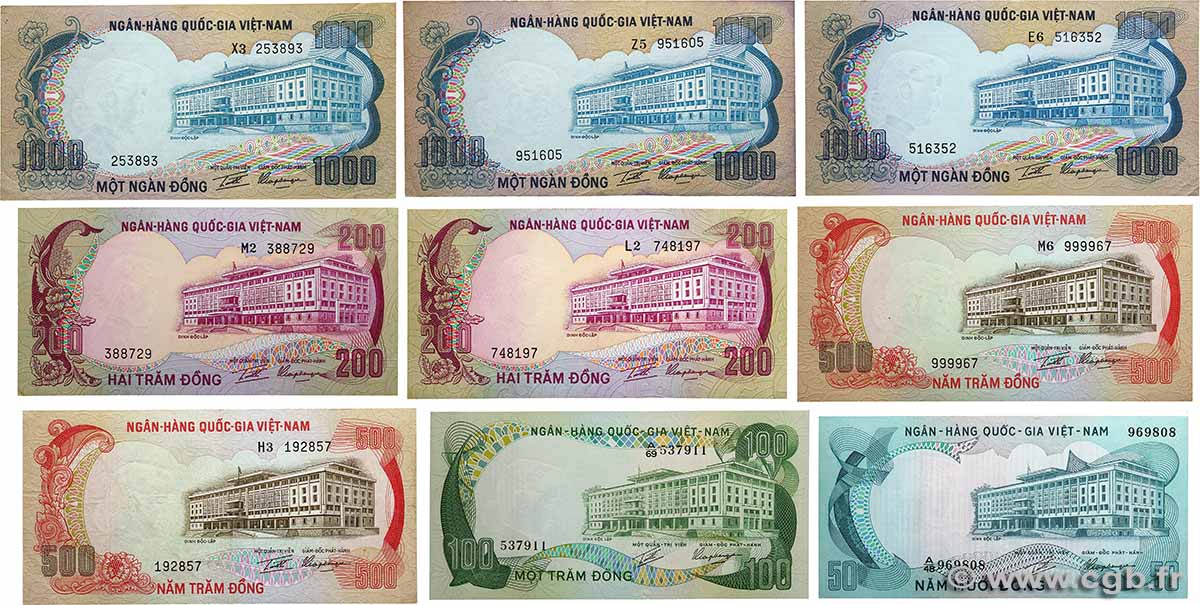 50 au 1000 Dong Lot VIET NAM SUD  1972 P.30a à P.34a SUP