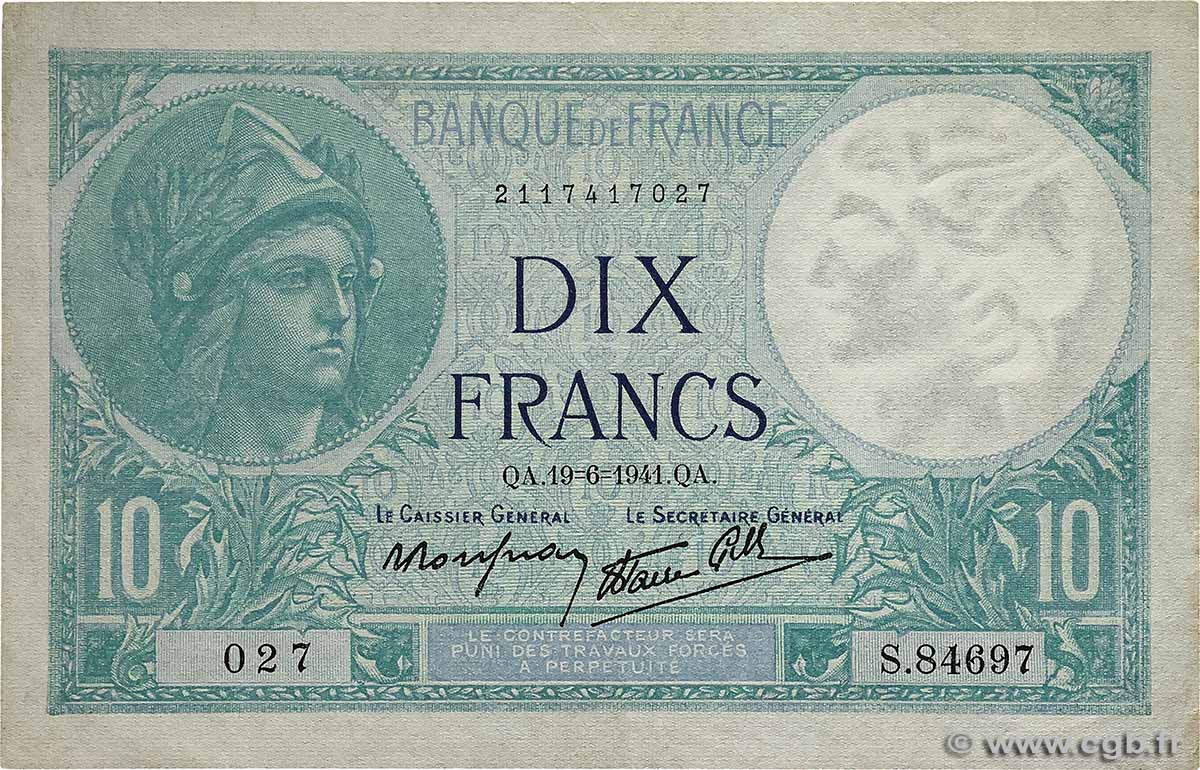 10 Francs MINERVE modifié FRANKREICH  1941 F.07.29 fST