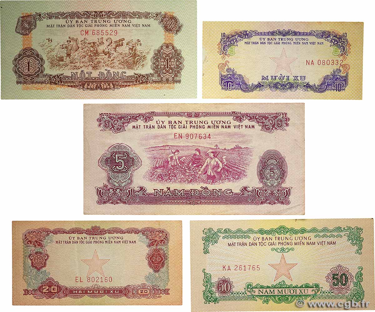 10, 20 et 50 Xu et 1 et 5 Dong Lot VIET NAM SUD  1963 P.R1 au P.R4 et P.R6, P.R8 TTB