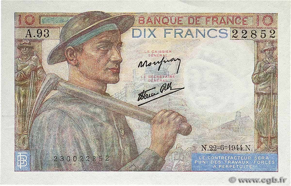 10 Francs MINEUR FRANCE  1944 F.08.12 UNC-