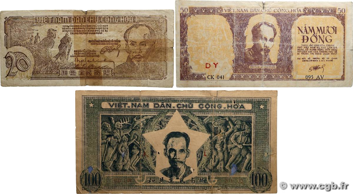 20, 50 et 100 Dong Lot VIET NAM   1948 P.026, P.033 et P.039 B